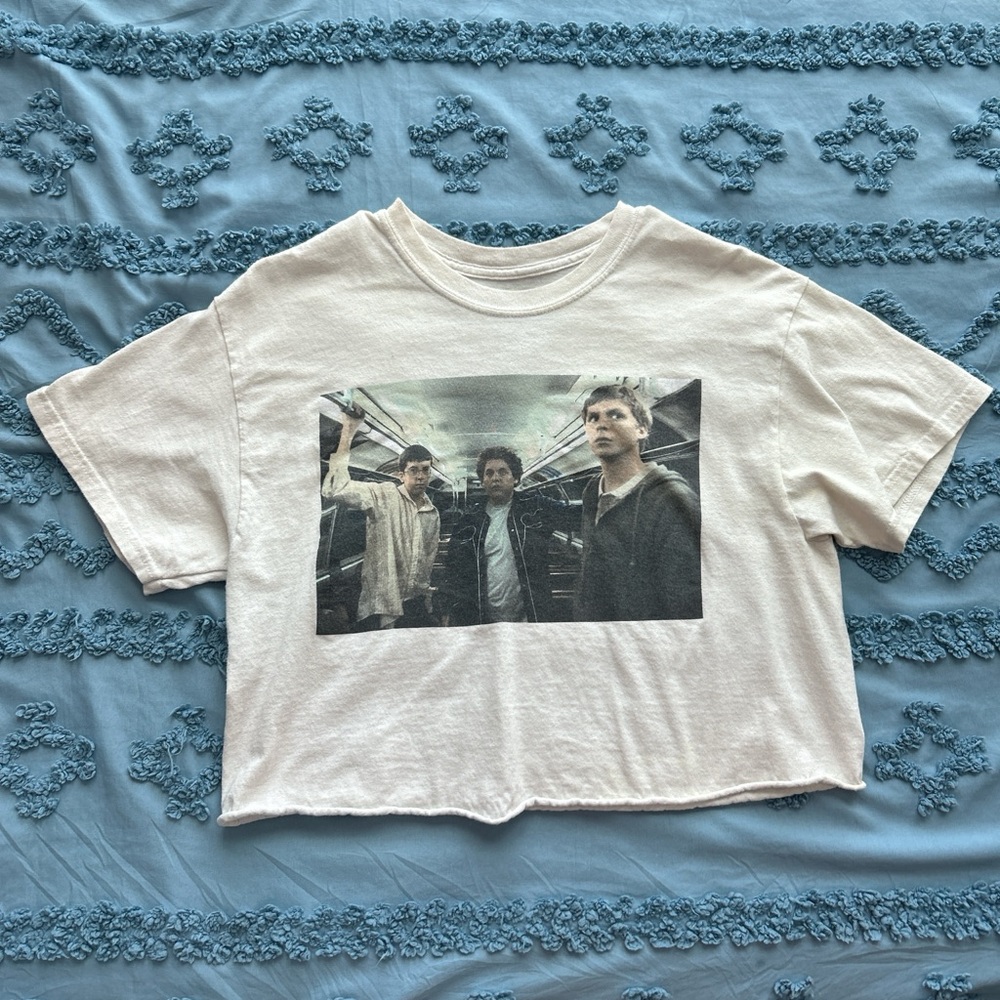 Superbad Graphic Cropped Tee with Subway Photo Print - White